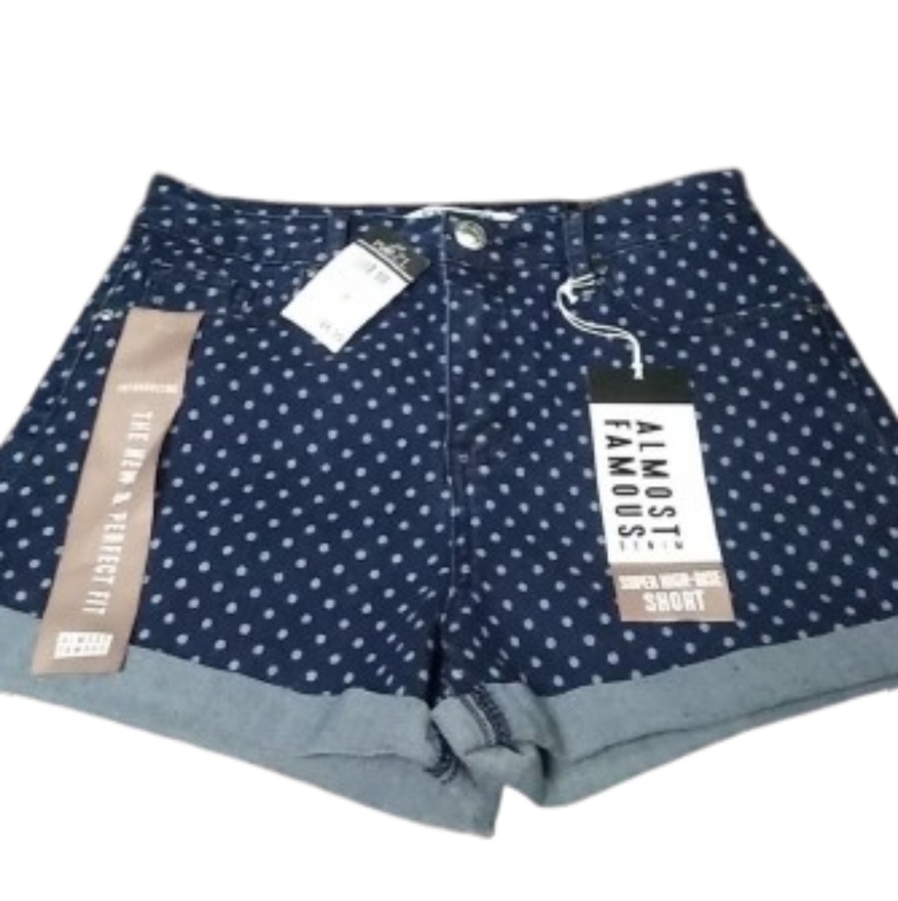 NWT Almost‎ Famous Polka Dot Jean shorts Juniors Size 7 Super High Rise